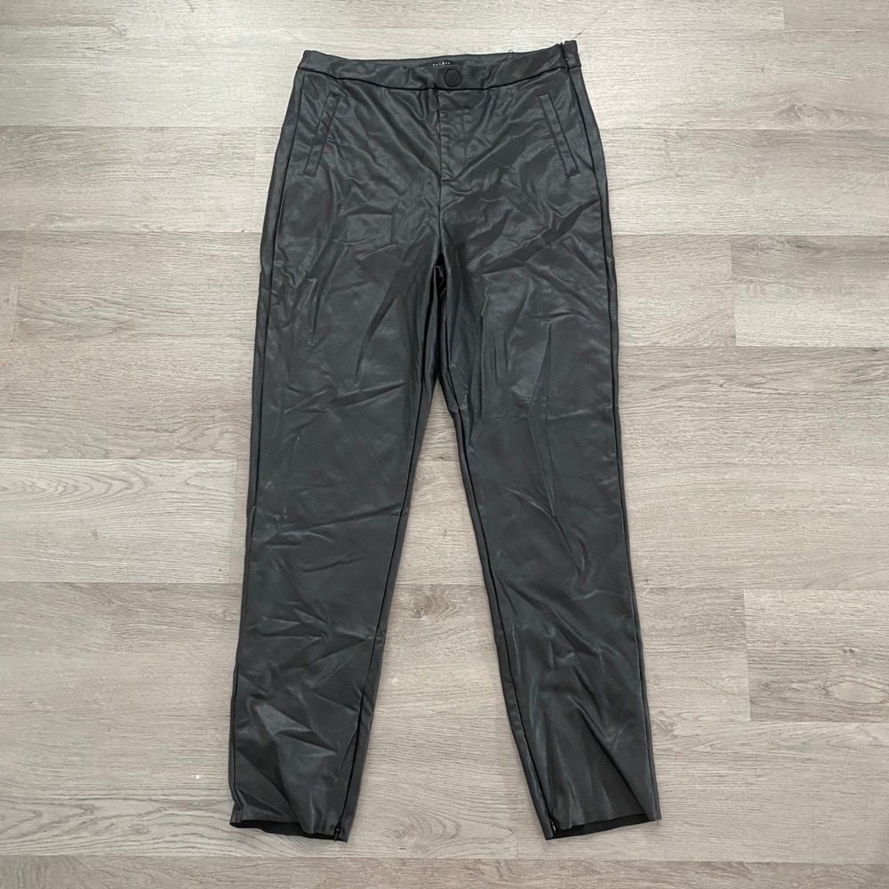 Saints 21 Faux Leather Pants Women Large Black Tapered Leg side zip‎ closure